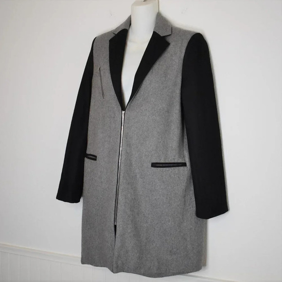 Asilio Coat Midi Colorblock Sz S Wool Preppy Academia Minimalist Neutral - Picture 4 of 16